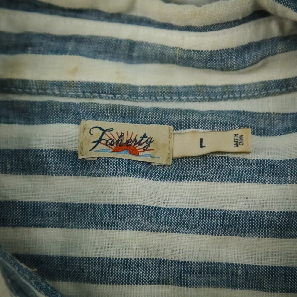 Faherty Size Large L Laguna Relaxed Blue White Stripe Print Linen Top Blouse - Picture 4 of 7